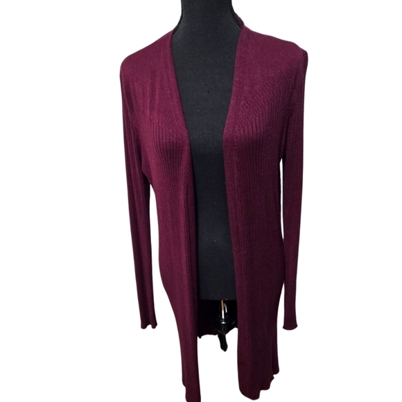 Long Burgundy Open Front Cardigan Sweater by Love Ellie LARGE - Picture 1 of 7